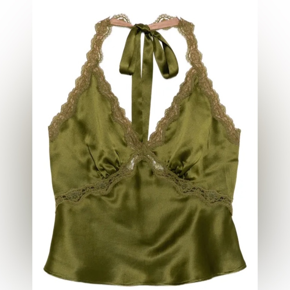 NWOT Reformation Monica Silk Top in Green - Picture 2 of 5
